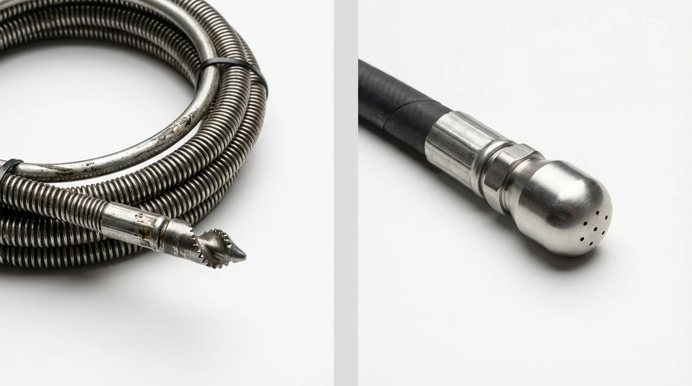 Drain snake cable and hydro jetting nozzle used for drain cleaning in Hildebran, NC