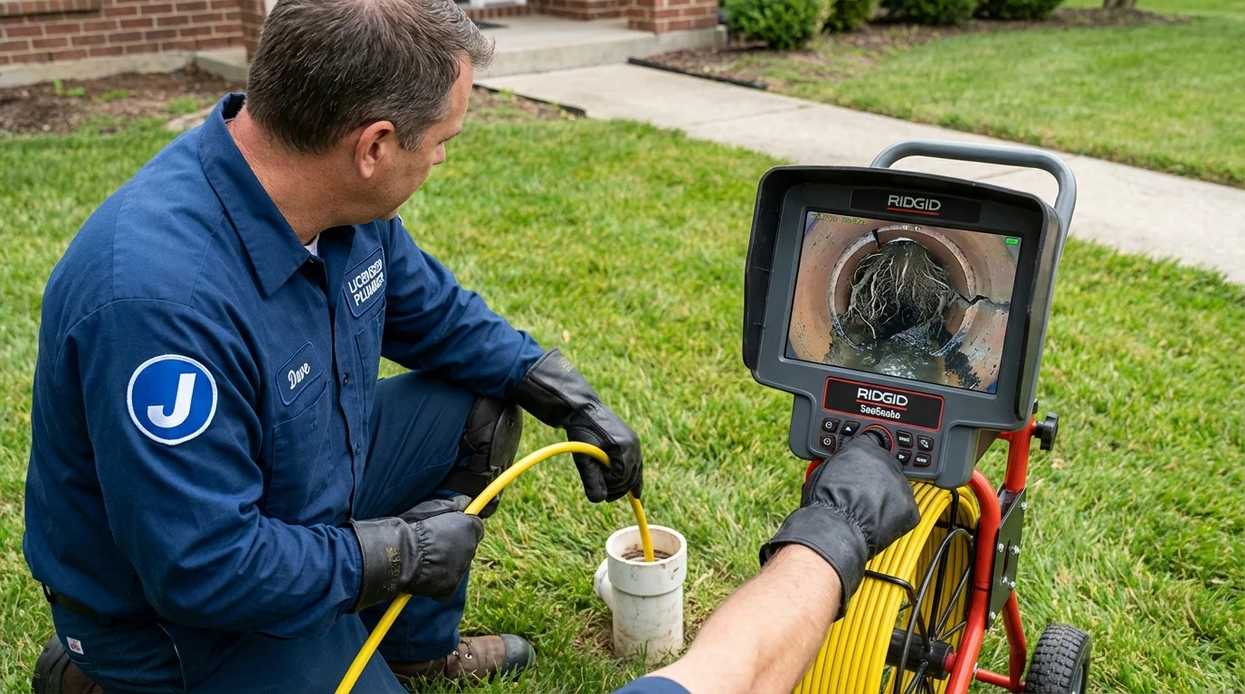 Sewer camera inspection being performed by Johns Plumbing LLC in Hildebran