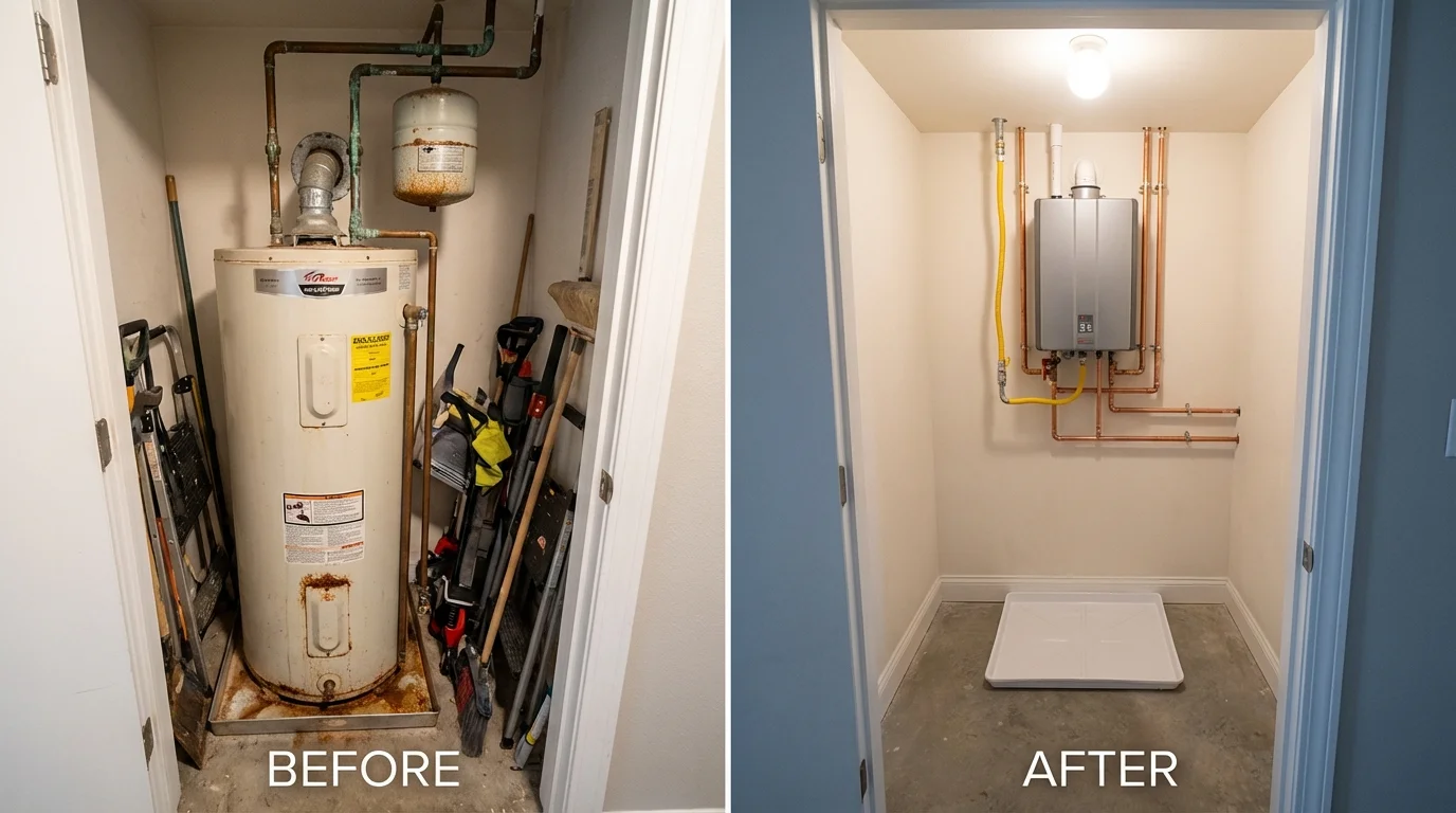 Tank water heater versus wall-mounted tankless unit comparison for Hildebran, NC homeowners
