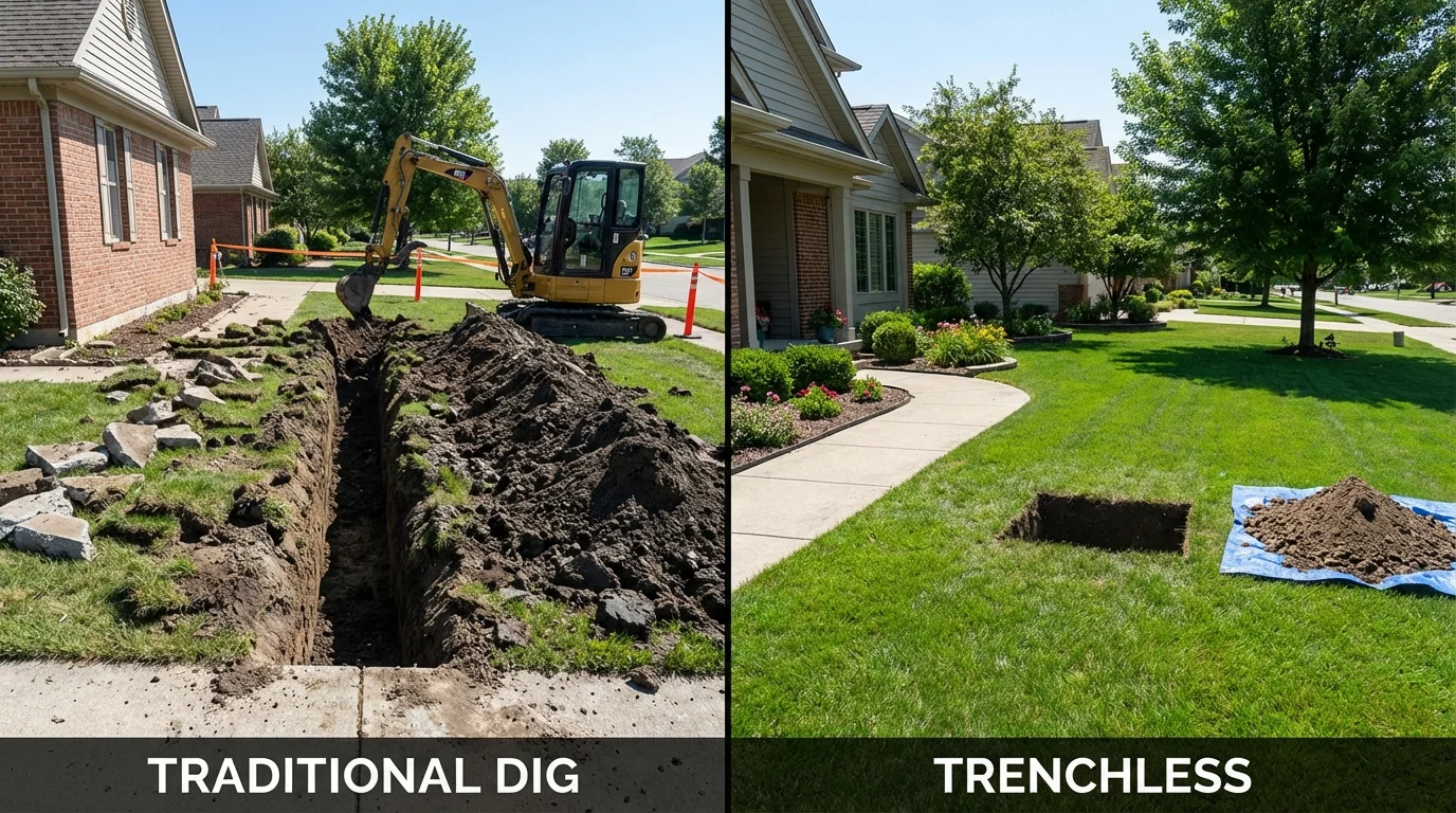 Trenchless sewer repair with minimal yard damage versus traditional excavation in Hildebran, NC